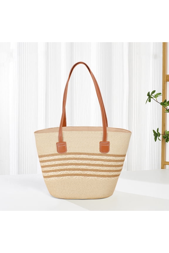 Woven Straw Shoulder Bag Handwoven Beach Tote Purse Lightweight Raffia Summer Daily Use Elegant Woven Design