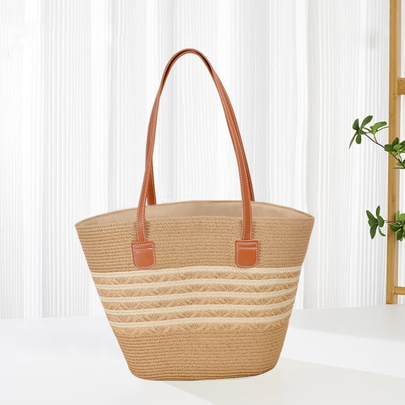 Woven Straw Shoulder Bag Handwoven Beach Tote Purse Lightweight Raffia Summer Daily Use Elegant Woven Design