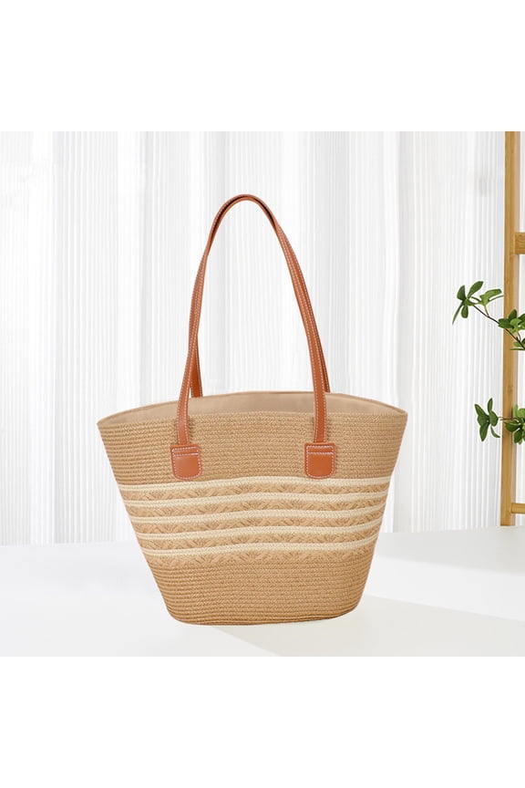 Woven Straw Shoulder Bag Handwoven Beach Tote Purse Lightweight Raffia Summer Daily Use Elegant Woven Design