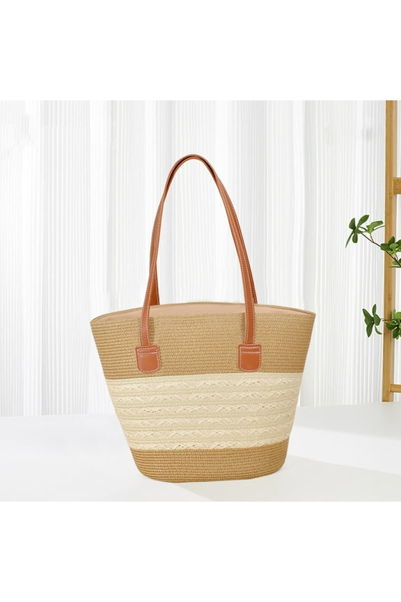 Woven Straw Shoulder Bag Handwoven Beach Tote Purse Lightweight Raffia Summer Daily Use Elegant Woven Design