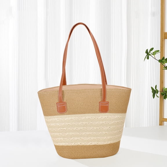 Woven Straw Shoulder Bag Handwoven Beach Tote Purse Lightweight Raffia Summer Daily Use Elegant Woven Design