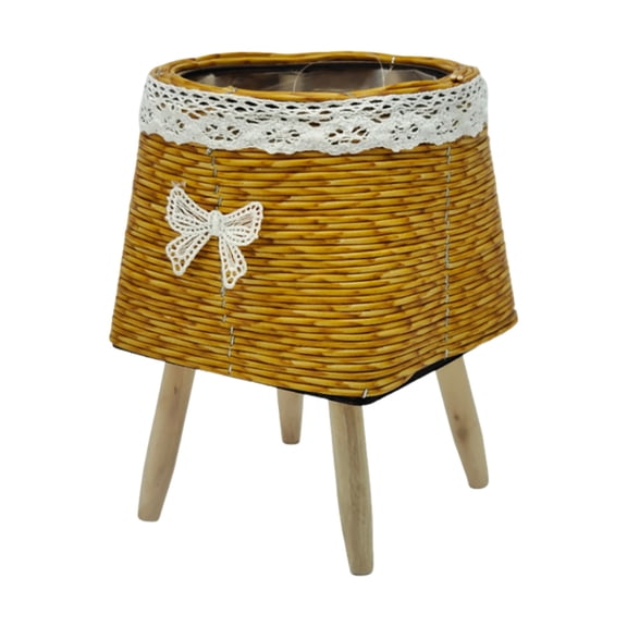 Woven Style Stand With Wooden Tripod Legs Decorative Indoor Outdoor Flowerpot Holder For Home Large Floor Vase Flower Pot Holder Shelving Dividers Flower Stand 32 Glass Vases for Centerpieces Small