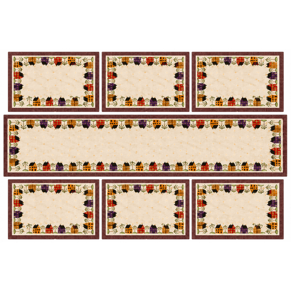 Fab Castle Table Runner and Placemats Set of 7 for Dining Table, Jacquard Woven Washable Table Linen, 1 Runner (13" x 54") & 6 Placemats (13" x 18"), Farmhouse House Pattern