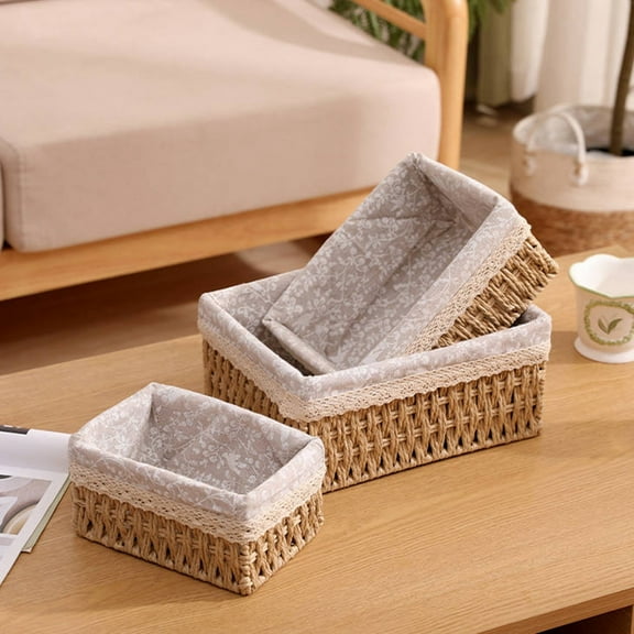 Woven Table Storage Box Woven Storage Basket Small Decorative Organizer Box for Coffee Table Desktop and Countertop Sturdy Handwoven Design for Home Office Tabletop Tidy Solution
