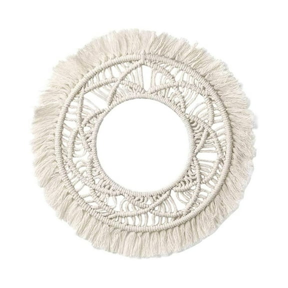 Woven Tapestry Round Boho Macrame Tapestry Wall Hanging Hand- Knitted Woven Cotton Rope Tassel Wall Pediments for Wedding Apartment Decor