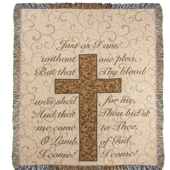 Woven Textile Company Gray and Brown Cross Design with "Just as I am" Theme Tapestry Throw Blanket