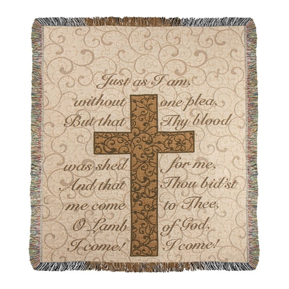 Gray and Brown Cross Design with "Just as I am" Theme Tapestry Throw Blanket 50" x 60"