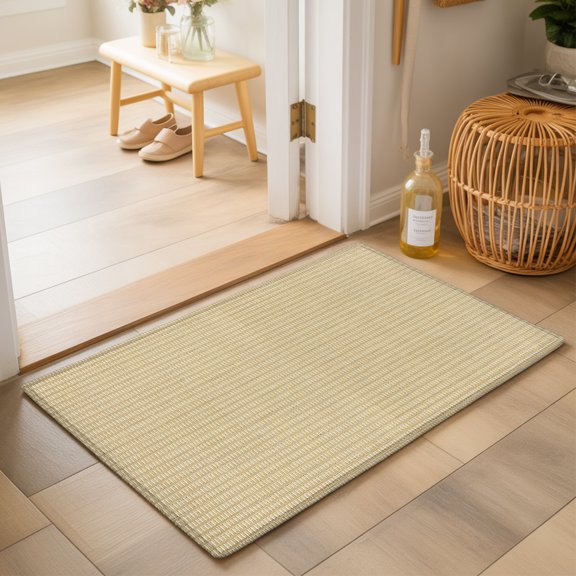 Woven Texture 2'x3' Small Rugs for Entryway Front Door Kitchen Sink Area, Beige Straw Weave Check Rustic Farmhouse Soft Sturdy Mats Washable Non Slip Rectangle Area Rug