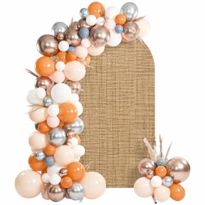 Woven Texture Arch Backdrop Cover 5 FT, Brown Tan Linen Style Rustic Farmhouse Vintage Wedding Arch Cover Stretchy Backdrop Stands Covers for Birthday Party Ceremony Banquet Decor
