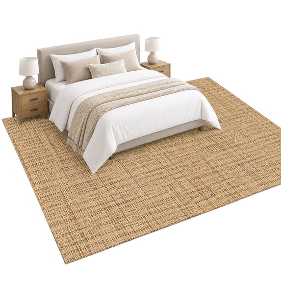 Woven Texture Area Rug 6'x9', Brown Tan Linen Style Rustic Farmhouse ...