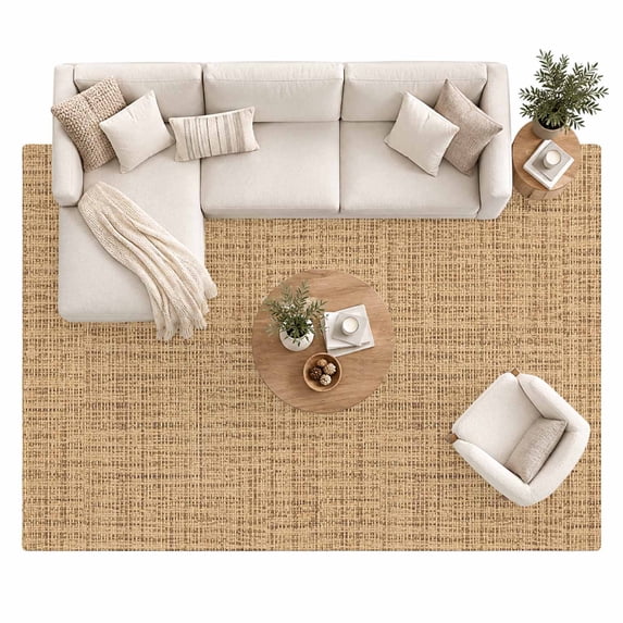 Woven Texture Area Rug 8'x10', Brown Tan Linen Style Rustic Farmhouse ...