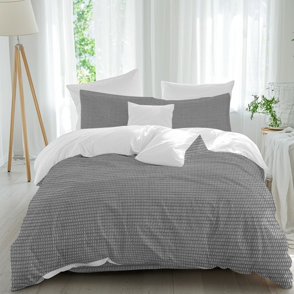 Woven Texture Comforter Set Full Size, Slate Gray Straw Weave Check Rustic Farmhouse Soft Bedding Set for Man Woman, 4 Pieces Duvet Cover Set with Fitted Sheet, 2 Pillowcases