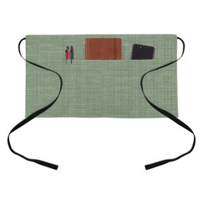 Woven Texture Kitchen Restaurant Half Waist Apron, Sage Green Straw Weave Check Rustic Farm Server Short Apron with 3 Pockets Waterproof Oil Waist Aprons for Women Waitress Waiter