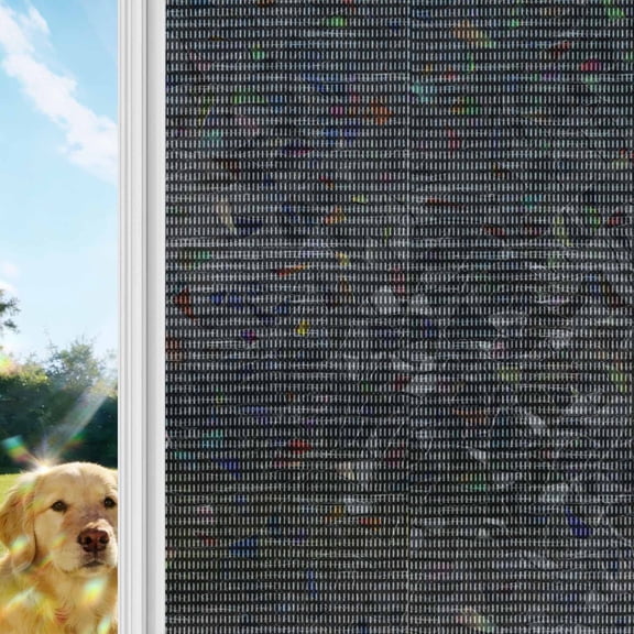 Woven Texture Rainbow Window Privacy Film, Black Straw Weave Check Rustic Farmhouse Stained Glass Window Film, Sun Blocking Glass Clings Static Cling Non Adhesive Door Stickers 17.7 x 39.3 Inches