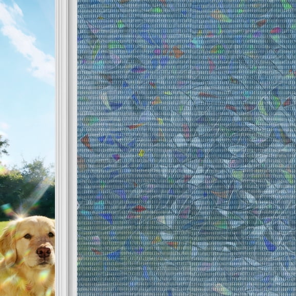 Woven Texture Rainbow Window Privacy Film, Denim Blue Straw Weave Check Rustic Farmhouse Stained Glass Window Film, Sun Blocking Glass Clings Non Adhesive Door Stickers 17.7 x 39.3 Inches