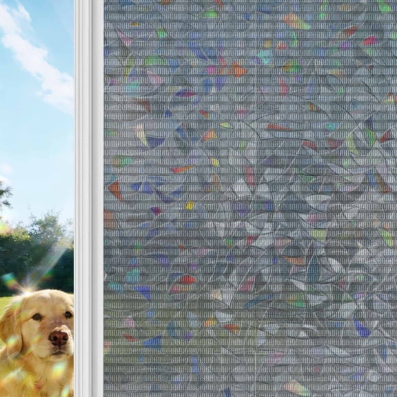 Woven Texture Rainbow Window Privacy Film, Slate Gray Straw Weave Check Rustic Farmhouse Stained Glass Window Film, Sun Blocking Glass Clings Non Adhesive Door Stickers 17.7 x 39.3 Inches