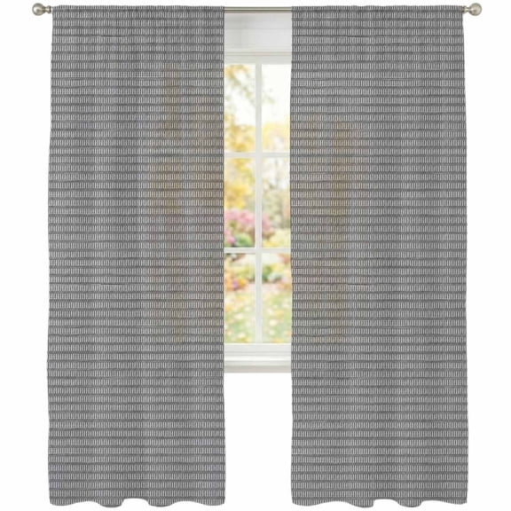 Woven Texture Sheer Curtains 108 Inches Long 2 Panels, Slate Gray Straw Weave Check Rustic Farmhouse Semi Sheer Rod Pocket Window Curtains Light Filtering Drapes for Living Room Bedroom