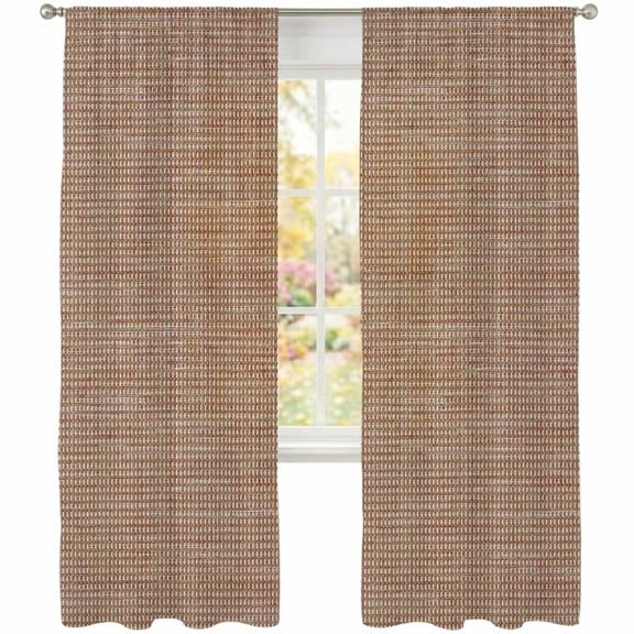 Woven Texture Sheer Curtains 108 Inches Long 2 Panels, Terracotta Straw Weave Check Rustic Farmhouse Semi Sheer Rod Pocket Window Curtains Light Filtering Drapes for Living Room Bedroom