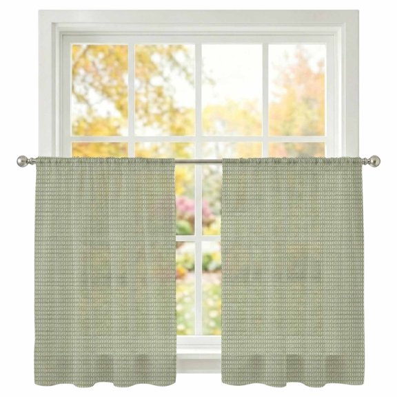 Woven Texture Sheer Curtains 54 Inch Long 2 Panels Sage Green Straw Weave Check Rustic Farmhouse Light Filtering Rod Pocket Curtains, Sheer Voile Drapes for Living Room Bedroom 52"x54"