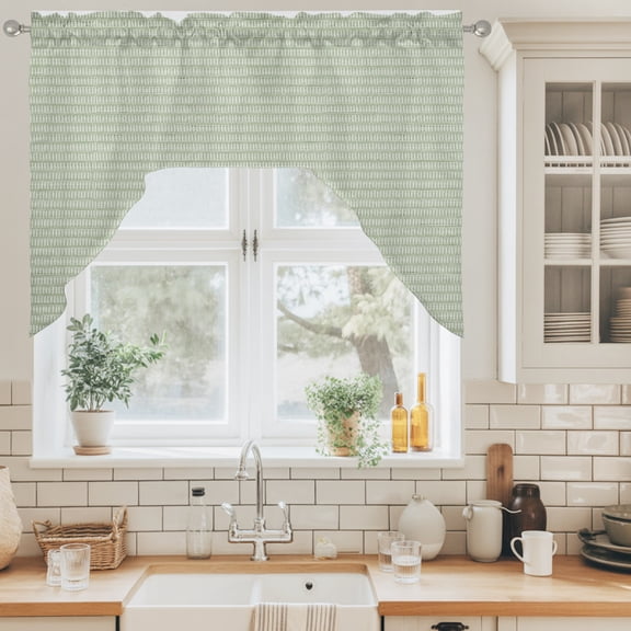 Woven Texture Swag Valance for Windows, Light Green Straw Weave Check Rustic Farmhouse Swag Curtains Valances for Small Window Treatment Rod Pocket for Kitchen Bathroom 1 Panel 56x36in
