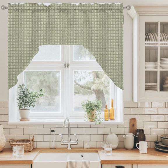 Woven Texture Swag Valance for Windows, Sage Green Straw Weave Check Rustic Farmhouse Swag Curtains Valances for Small Window Treatment Rod Pocket for Kitchen Bathroom 1 Panel 56x36in