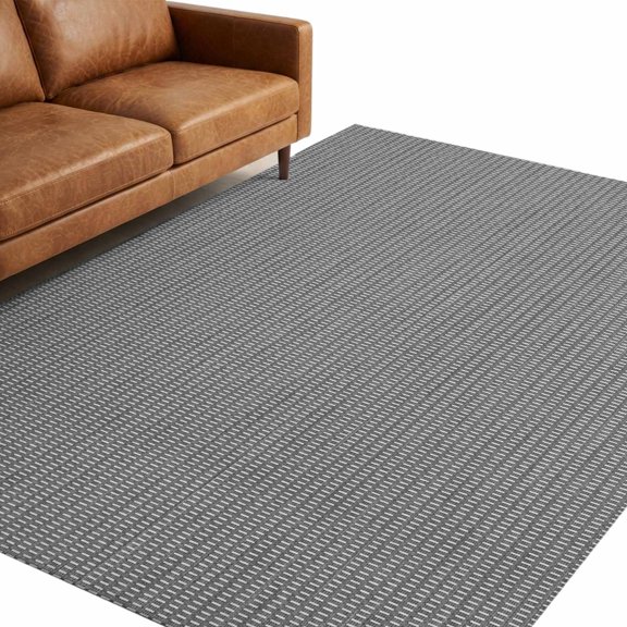 Woven Texture Washable Area Rug 5 x 8 ft Slate Gray Straw Weave Check Rustic Farmhouse Soft Non‑Slip Rugs Stain Repellent Indoor Mats for Spacious Family Room, Long Dining‑Table, Sunroom