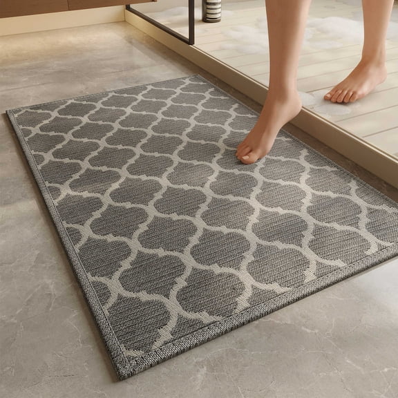 Woven Textured Mat Entry Rug - 19.6*31.4 inch Kitchen Rugs Non-Slip Soft Area Rugs for Bedroom Grey Distressed Bathroom Mats Indoor Doormat Carpet for Entryway Laundry Room Living Room Bedside，Gray