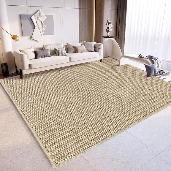 Woven Textured Washable Area Rug, Non Slip Pet Friendly Rug, Stain Resistant Low Pile Indoor Carpet for Living Room Bedroom Kitchen, Durable Absorbent Non-Shedding Rug for High Traffic Areas