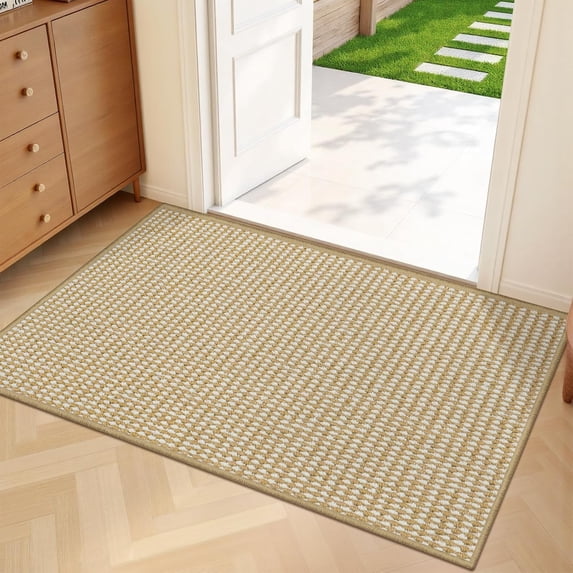 Woven Textured Washable Area Rug, Non Slip Pet Friendly Rug, Stain Resistant Low Pile Indoor Carpet for Living Room Bedroom Kitchen, Durable Absorbent Non-Shedding Rug for High Traffic Areas