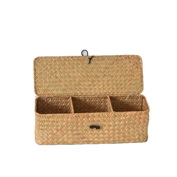 Woven Three Compartment Storage Organizer For Small Items Home And Clutter Control