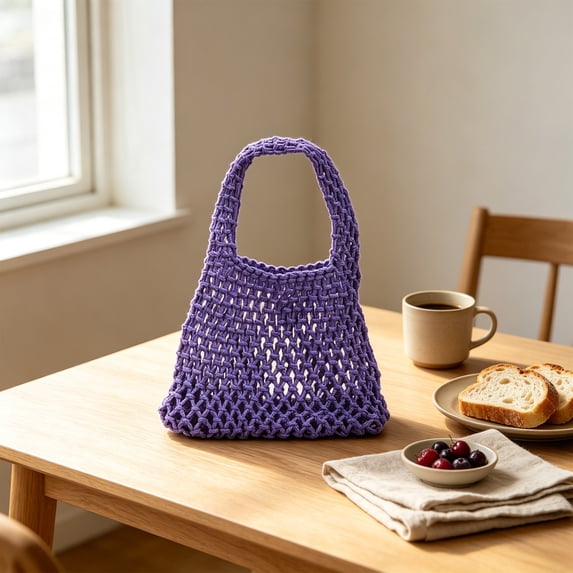 Woven Tote Bag 13x7.9 Inch Lightweight Cotton Rope Handbag Compact Hollow Woven Purse for Daily Beach Vacation Shopping Casual Use