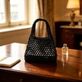 thumbnail image 1 of Woven Tote Bag 13x7.9 Inch Lightweight Cotton Rope Handbag Compact Hollow Woven Purse for Daily Beach Vacation Shopping Casual Use, 1 of 6