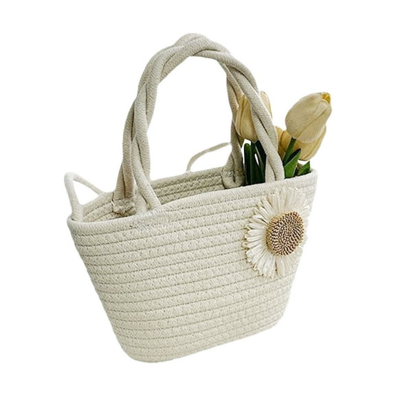Woven Tote Bag for Women - Large Cotton Rope Handbag with Shoulder Strap, Stylish Straw Beach Bag, Chic Boho Purse for Summer, Shopping & Travel - Vibrant & Spacious