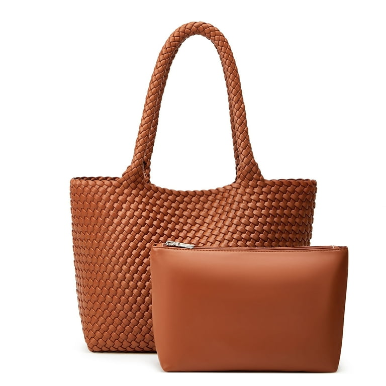 Woven Tote Bag Womens Purse: Vegan Leather Shoulder Handbags