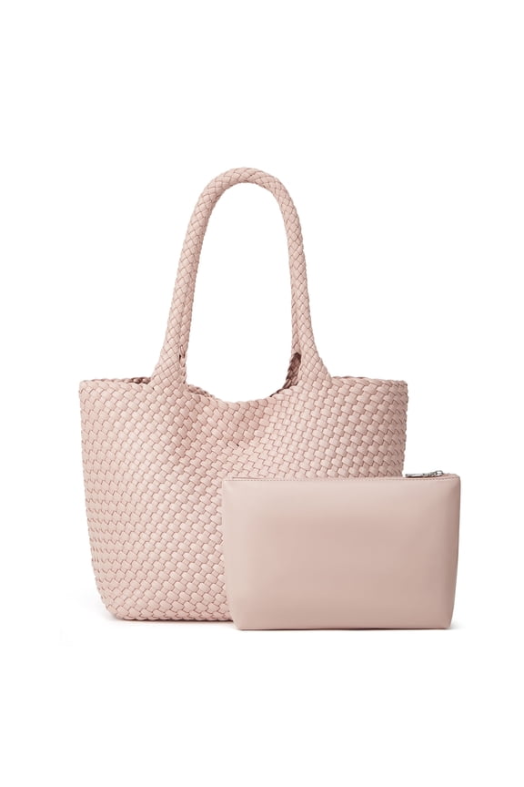 Woven Tote Bag Womens Purse: Vegan Leather Shoulder Handbags - Fashion Summer Beach Tote Bags - Large Travel Totes Handwoven Satchel for Holidays (Pink Color)