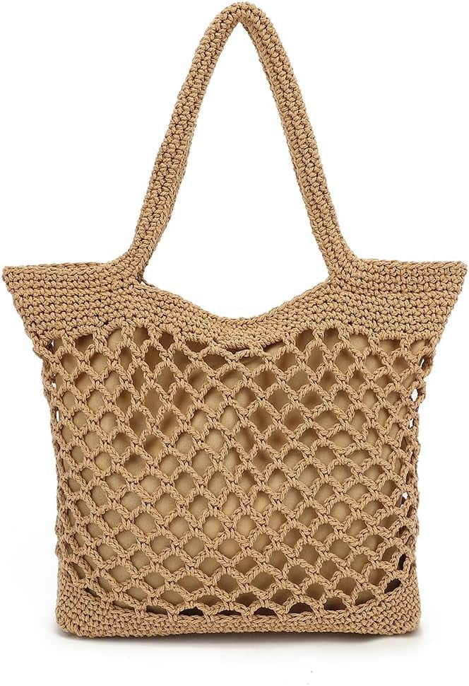 Woven Tote Bag for Women, Summer Beach Bag Large Crochet Shoulder Purse Handbag Boho Knit Bag for Summer Travel