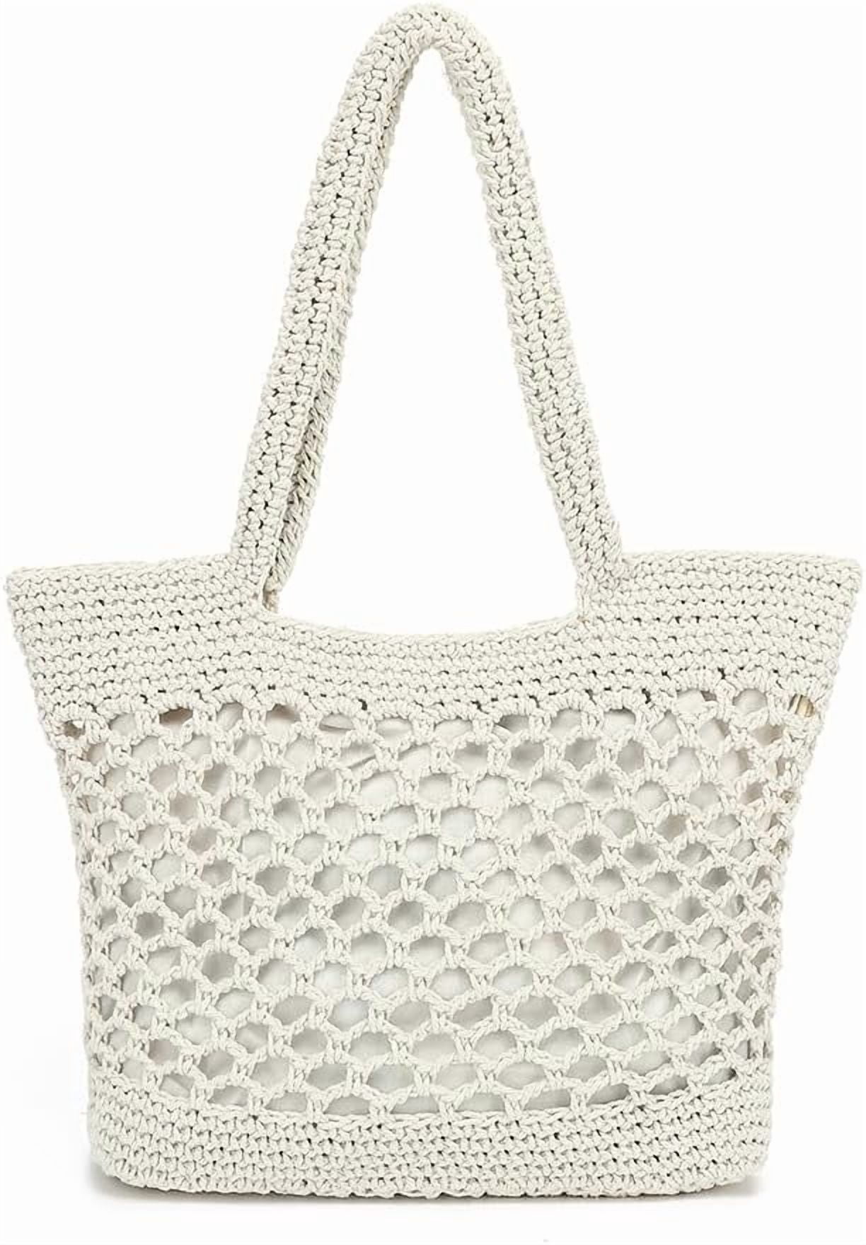 Woven Tote Bag for Women, Summer Beach Bag Large Crochet Shoulder Purse Handbag Boho Knit Bag for Summer Travel