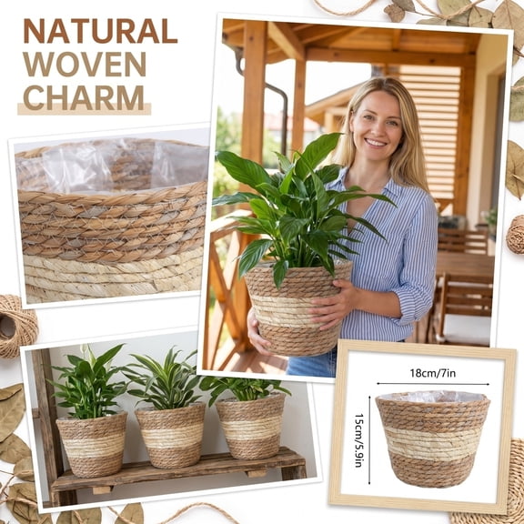 Woven Tree Collar Decorative Base Basket Cover for Artificial Plants and Large Indoor Greenery Rustic Seagrass Planter Ring 6x7 Inch
