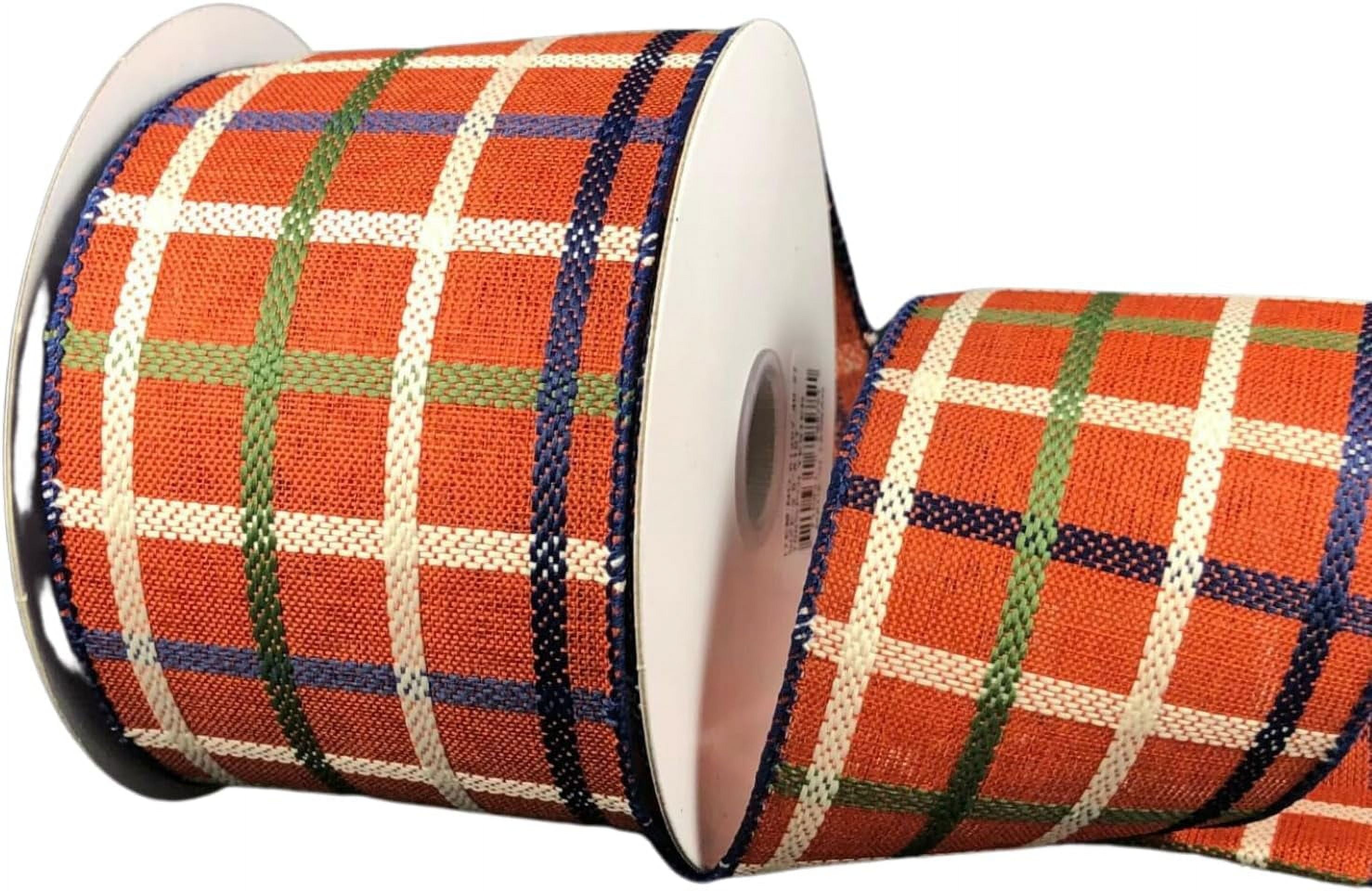 Woven Trellis Plaid Wired Ribbon 10 Yard Roll 2 5 Inch Width Burnt