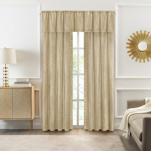 Woven Trends 2-Pack Pinch Pleated Curtains, Solid Farmhouse and Modern Rustic Curtains,  Box Pleated Edges for Living Room and Bedroom, Rod Pocket, 52" W x 63" L, Beige