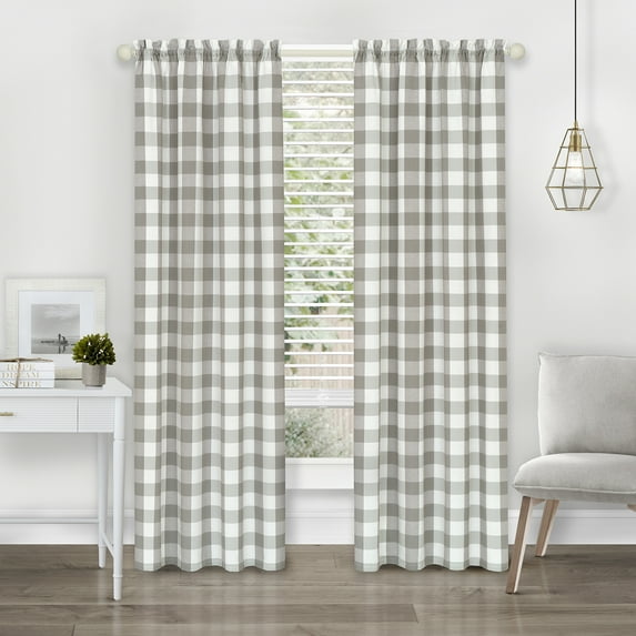 Woven Trends 2-Pack Semi Sheer Checkered Curtains, Rustic Farmhouse Gingham Curtains for Bedroom, Living Room, Kitchen, 2-Pack Panels, 42" W x 84" L, Silver