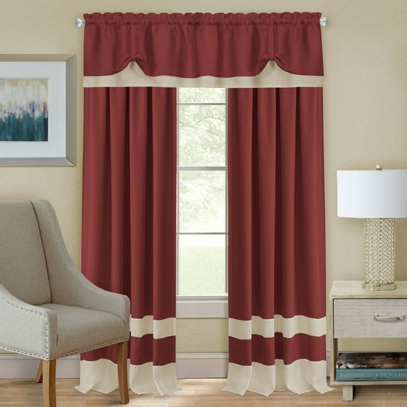 Woven Trends 2-Pack Window Curtain Double Layer Panels Set, 52W x 63L Inches Light Filtering Rod Pocket Drapes with 100% Polyester Modern Elegant Design Semi Sheer Long Curtains for Decore, Burgundy