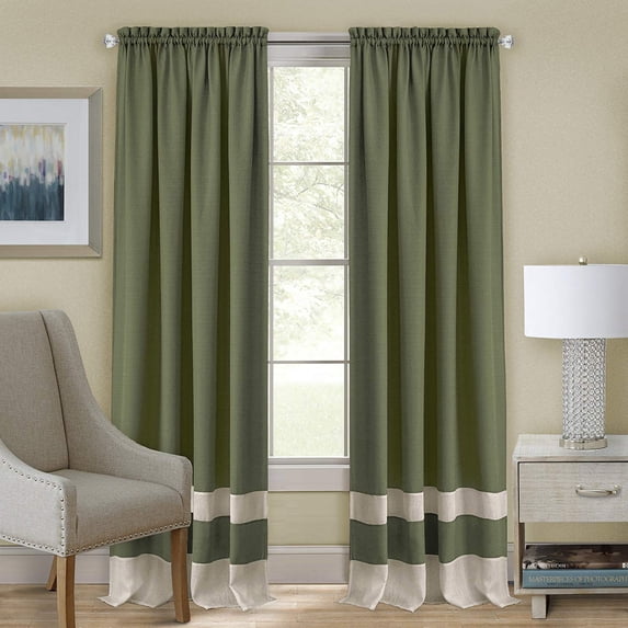 Woven Trends 2-Pack Window Curtain Double Layer Panels Set, 52W x 63L Inches Light Filtering Rod Pocket Drapes with 100% Polyester Modern Elegant Design Semi Sheer Long Curtains for Decore, Green