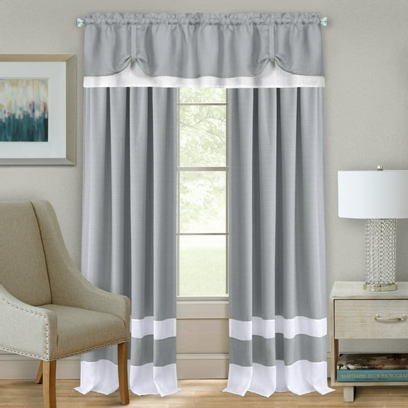 Woven Trends 2-Pack Window Curtain Double Layer Panels Set, 52W x 84L Inches Light Filtering Rod Pocket Drapes with 100% Polyester Modern Elegant Design Semi Sheer Long Curtains for Decore, Gray
