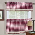 thumbnail image 1 of Woven Trends 3-Piece Tier and Valance Set, Window Kitchen Curtains Checkered Plaid Gingham Design, 29W x 24L Inches Farmhouse Tier Panels, Buffalo Cafe Curtain with Swag and Tier Pair Set, Burgundy, 1 of 7