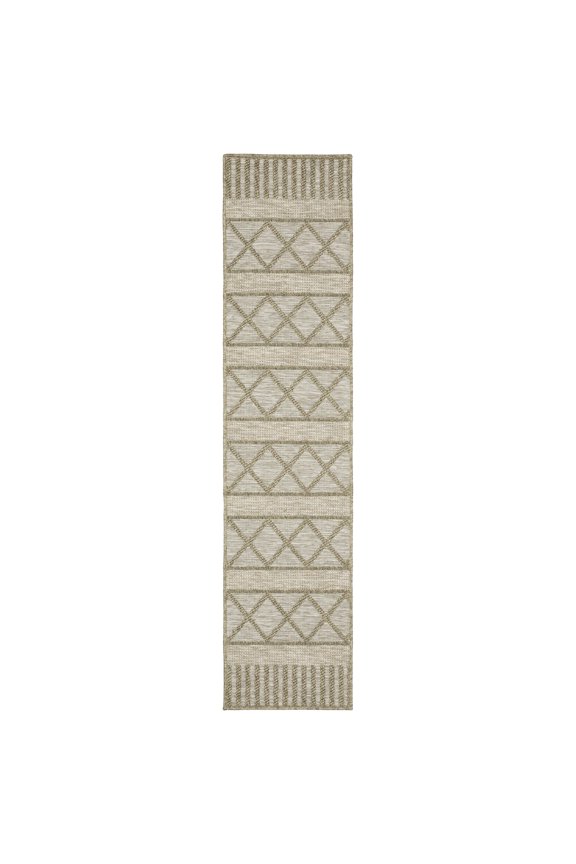 Aero - TR11A - Modern Casual Style, Diamond Trellis Pattern, Stain Resitant, Living Room, Entryway, Office, Medium Pile Polypropylene Runner Rug in Beige - 2' x 8'