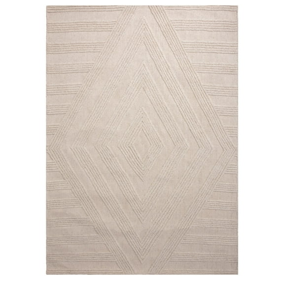 Woven Trends Albert Area Rug RIO692 Contemporary/Modern Style, Subtle Pattern, Pet & Family Friendly, Living Room, Dining Room, Office, Hand Made Wool Area Rug in Ivory - 5' x 8'