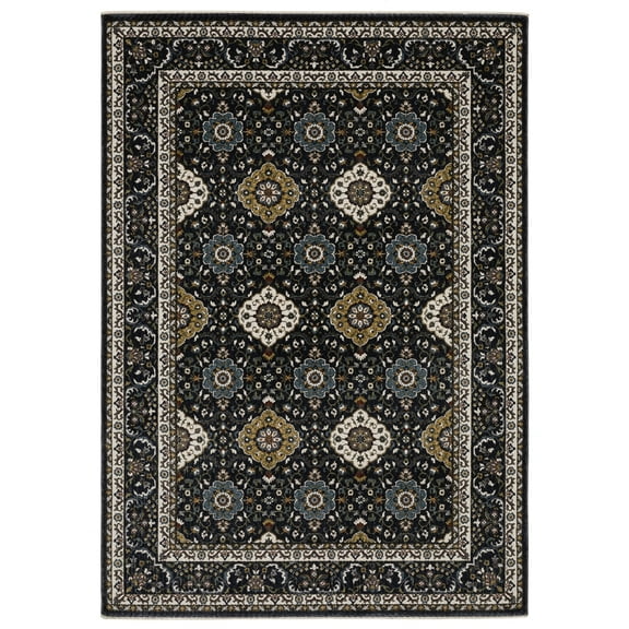 Woven Trends Aria - VI04C -Traditional Style, Oriental Pattern, Stain Resitant, Living Room, Dining Room, Office, Low Pile Polyester Area Rug in Navy - 8' x 11'