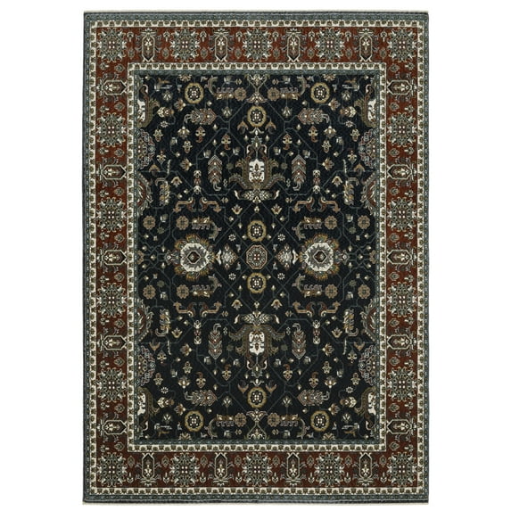 Woven Trends Aria - VI05A -Traditional Style, Oriental Pattern, Stain Resitant, Living Room, Dining Room, Office, Low Pile Polyester Area Rug in Navy - 8' x 11'