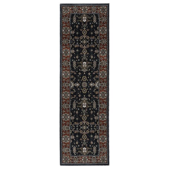 Woven Trends Aria - VI05A - Traditional Style, Oriental Pattern, Stain Resitant, Living Room, Entryway, Office, Low Pile Polyester Runner Rug in Navy - 2' x 8'